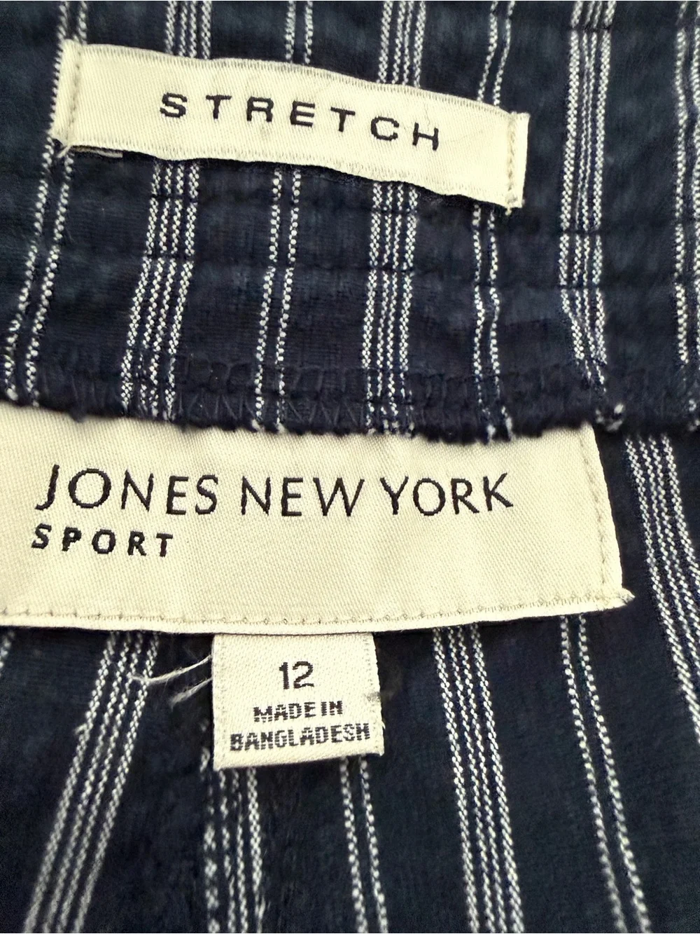Jones New York Sport Dark Navy White Striped Bermuda Shorts Cotton Stretch 12